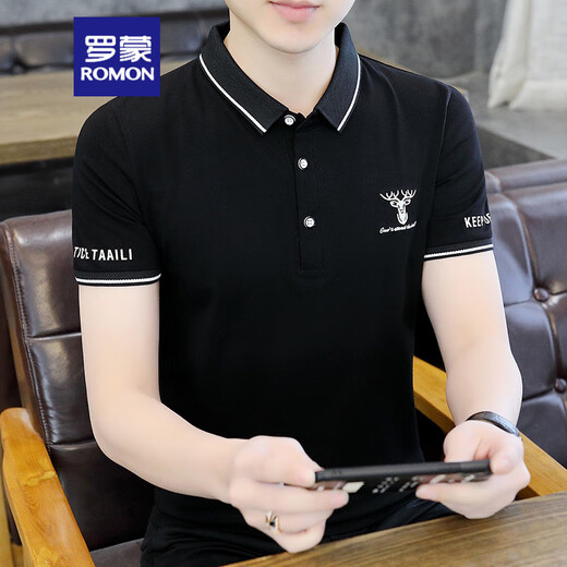 罗蒙（ROMON）短袖T恤男士2025年新款夏季新款青年简约潮流半袖翻领Polo衫衣服 K12801白色 2XL