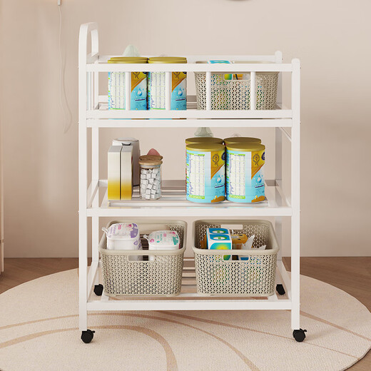 Igiftfire# Windel Tabelle Babypflege Tabelle Multifunktion Voller Eisenrahmen bewegte Babywindelwechsel Neue Zweitschichtmilch Kaffee Nacktwindel Tisch + Matratze Zaun