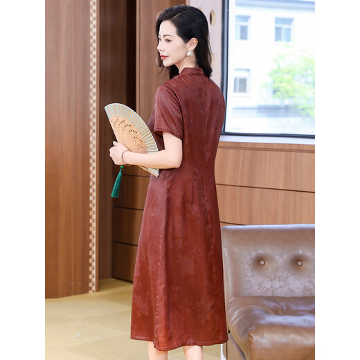 Homesee overseas light luxury high-end dress silk fragrance cloud sao girl temperament waist-hugging and looking slim retro noble lady mulberry silk red L