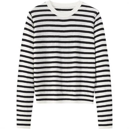 
ROMON (ROMON) sweater for women 2025 spring and autumn 100% worsted pure wool sea soul shirt contrast striped casual and versatile fashion sweater classic black M [recommended 100-120Jin [Jin equals 0.5 kg]]