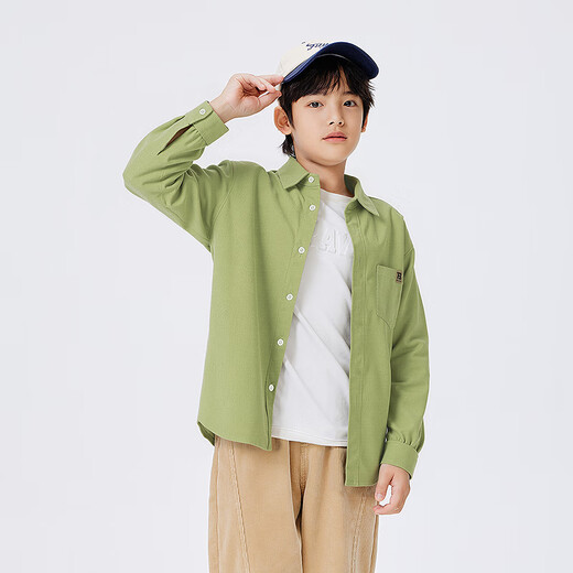 Bala Balaone children's shirt long-sleeved parent-child wear 2025 new autumn cotton brushed loose and skin-friendly yellow green 41122 100
