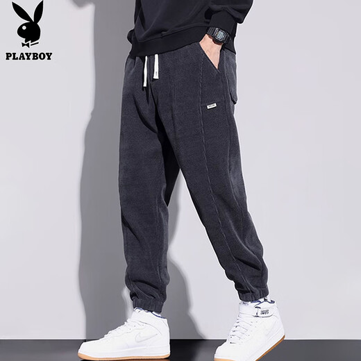 Playboy (PLAYBOY) pants men's corduroy casual pants men's autumn and winter sports heavyweight sweatpants warm loose leggings trousers