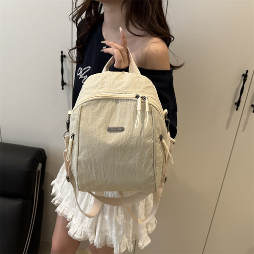 双肩包新款时尚大容量通勤旅行背包手提包轻便包女单肩牛津布 白色