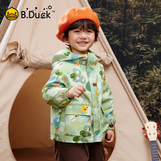B.Duck Little Yellow Duck Children's Clothing Boys Jacket Three-in-One Children's Three-Proof 2025 Autumn and Winter New Girls Outdoor Two-piece Set Three-Proof Jacket + Warm Velvet Liner Light Grass Green 100 cm (Category A)