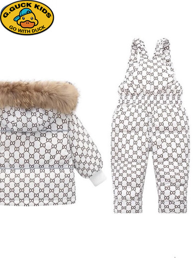 Children's down jacket suit winter new infant baby suspender down pants boys and girls down jacket jacket gray 100 100cm