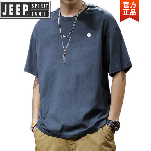 Jeep (JEEP) high-end simple pure cotton American short-sleeved T-shirt for men's summer fashion brand high school students loose oversize five-point sleeves black pure cotton short-sleeved-1365 S