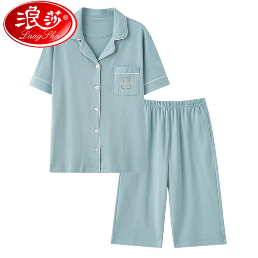 浪莎（LangSha）2025新款睡衣女夏季薄款纯棉短袖七分裤家居服女士夏天可外穿套装 9898# 4XL 【建议180-200斤】