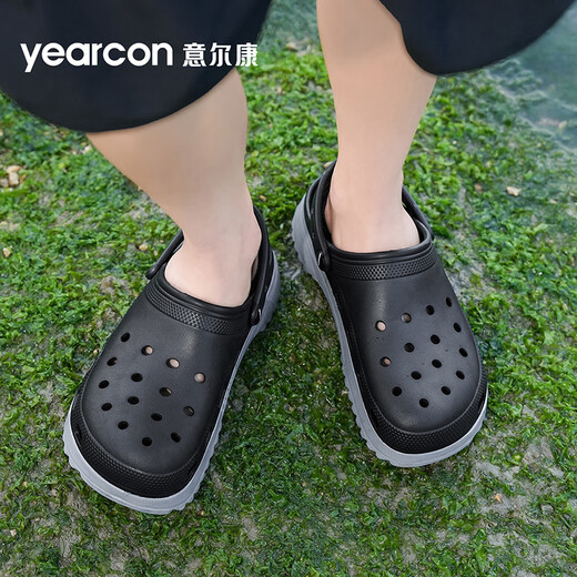 Zapatos de yierkang agujeros zapatillas de gran tamaño para hombres no salpican al aire libre zapatos de playa de la playa de la playa de la cabeza transpirable sandalias casuales negros 44