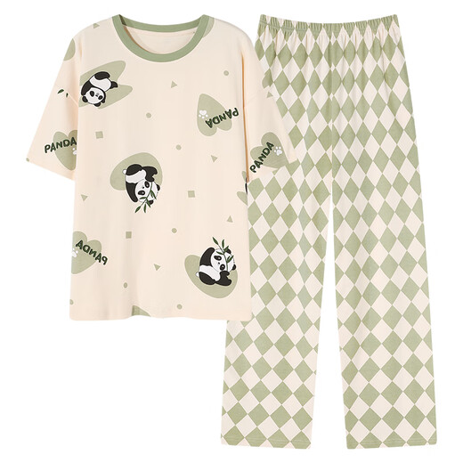 Katzenmann 100% reine Baumwollpyjamas für Frauen im Sommer kurzärmelige Hosen lässig losen Frauen-Heimkleidung groß ist außerhalb von Anzug 673 Aprikose M [Empfohlen 80-100jin [Jin ist gleich 0,5 kg]]