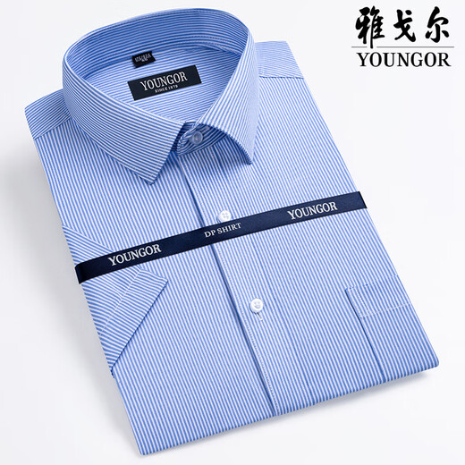 Yager summer men's short-sleeved shirt business formal wear casual loose work iron-free plaid solid color shirt men DX6626 38 (recommended weight 100-120 Jin [Jin equals 0.5 kg])