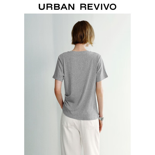 Ur chinesischer Valentinstag 2025 Sommer Neue Frauenkleidung Mode-Atmosphäre und Temperament Falten Taille kurzärmelige T-Shirt UWG450129 Blumengrau M.