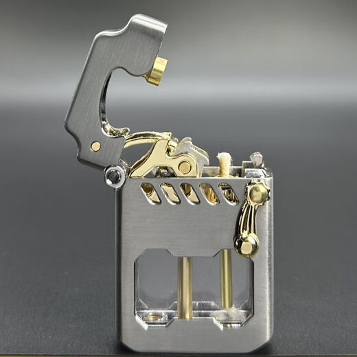Kerosene Lighter Creative Retro Rocker 786 Mecha Kun Personalized Windproof Transparent Visible Oil Tank Gold (Gift Box)
