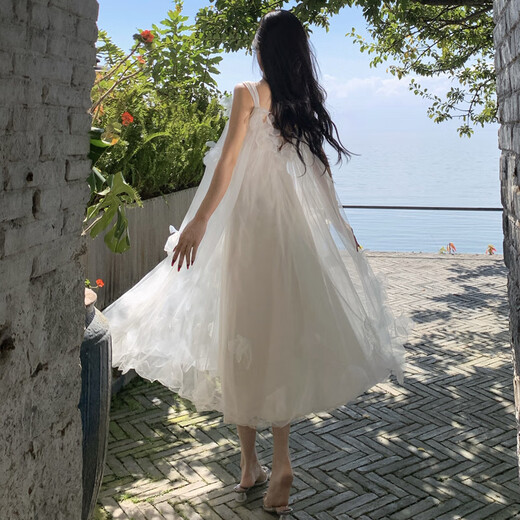 凊知柠新娘结婚晨袍森系超仙吊带连衣裙女韩式旅拍轻婚纱订婚礼服 图片色 S
