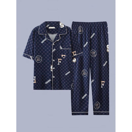 
Catman (MiiOW) 2025 new men's pajamas short-sleeved cotton suit summer men's trousers teenagers can wear home clothes outside G3884 blue-short-sleeved trousers XL [Suggested 120-140Jin [Jin equals 0.5 kg]]