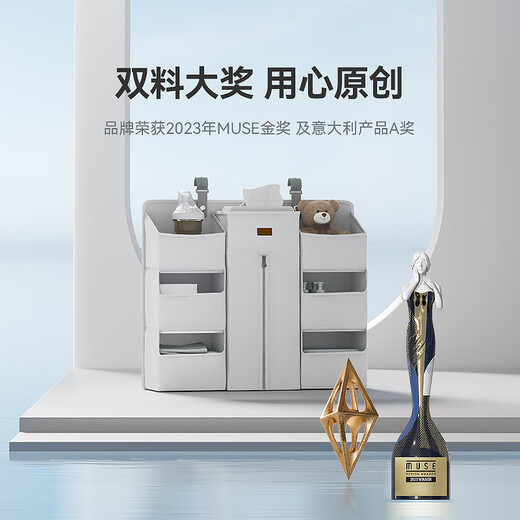 ABCMOKOO婴儿床挂袋多功能尿布台置物篮床边挂袋 莫兰迪灰(魔法收纳_8大分区)