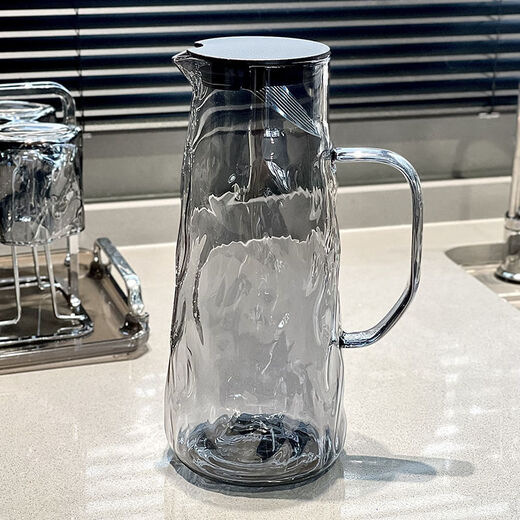 Renowned Nordic Feng Shui set household cold kettle glass living room drinking cup family hospitality tea cup high-end 1 glacier pot + 6 ice pattern cups + tray + cup holder