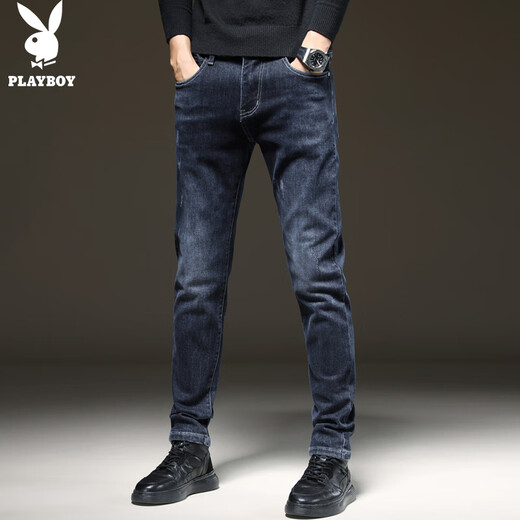 Playboy (Playboy) Slim Jeans für den Frühling und Herbst 2025 für Männer 2025 neuer loser Straight Trend Elastic High-End Casual Hosen Dunkelblau X-2081HHH819 29