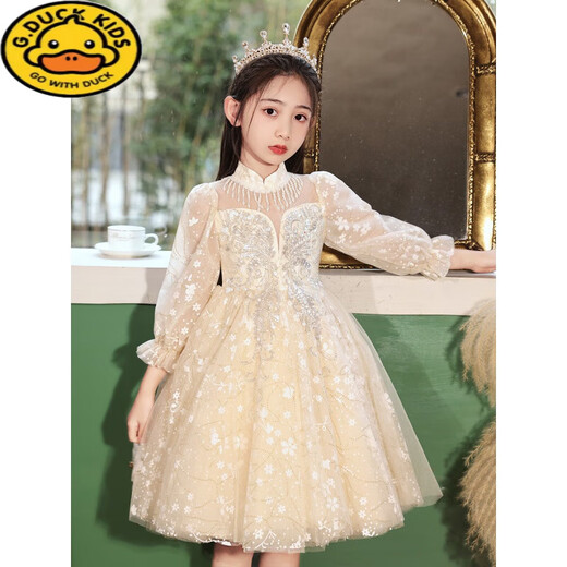 G.DUCKKIDS女童礼服轻奢小众钢琴演出服儿童生日公主裙长袖主持人花童婚礼裙 热售9215香槟色长袖【单裙】 150 cm 建议身高140-145cm年龄1