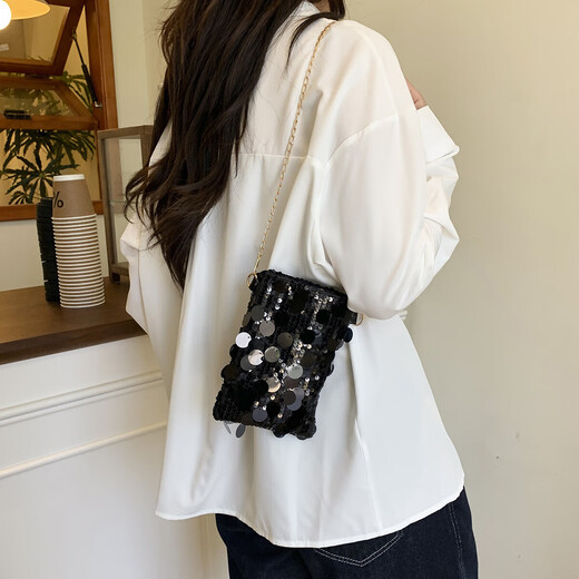 Beliebte Pailletten Nischen -Design -Tasche 2025 Neue Modeketten -Crossbody -Tasche Unterarm Eins Schulterschaufel -Pailletten Trend schwarz schwarz