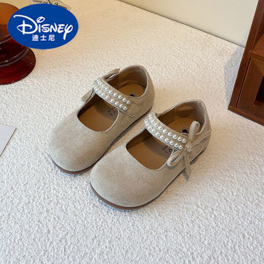 Disney (DISNEY) Baotou Girls Spring and Summer 2025 New Pearl Slip-on Birkenstock Baby Sandals Lazy Small Leather Shoes Princess Shoes Beige Size 32/Shoe Inner Length 20.7CM