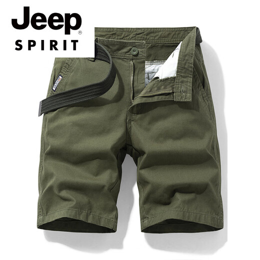Jeep Spirit Brand bevorzugte mehrfach Pocket Pure Cotton Tool Shorts Lose Fünf-Punkte-Fünf-Punkte-Sommer-Ins Casual Mid-Hose 17152 Khaki (ohne Gürtel) 32 2 Fuß 5 (125-135jin [Jin gleich 0,5 kg]))