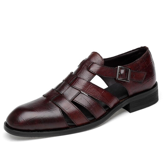 Kangaroo (DAISHU) broken code 2025 head layer cowhide summer new style men's bag-toe formal leather sandals genuine leather soft sole handmade hollow hole 9195 black 38