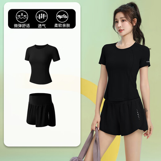 Best Fleece Quick Dry Running Sports Set for Women with Back Pocket Back Machine Short Sleeve Slim High-Stretch Fitness Clothes Fitness Yoga Suit