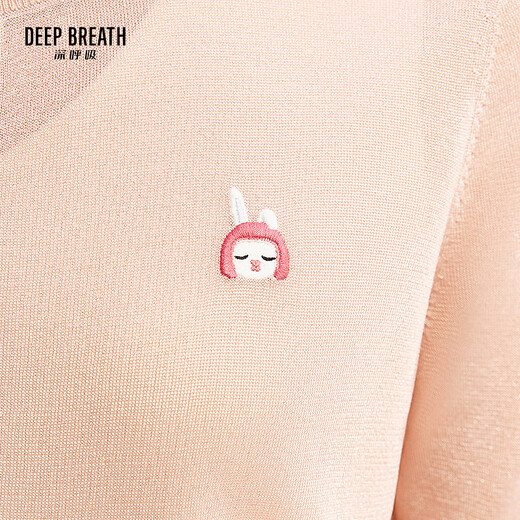 深呼吸DEEP BREATH奈美兔刺绣贴标圆领金银丝短袖针织开衫女A401464 柔雾粉 L (4)