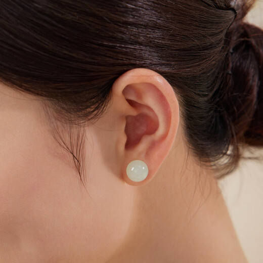 Lukfook Jewelry Hetian Jade Earrings Round Beads Ag925 Silver Earrings Chinese Style Earrings New Year Gift Total Weight Approximately 3.60 Grams