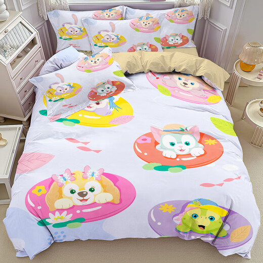 Disney (Disney) Neues hochwertiges Kinderbett vierteilige hautfreundliche und weiche Vier-Saison-Drei-teilige Set für Schüler 3884V Blattstil 1,5 Bett Quilt Cover 150*200 Vier-teiliges Set