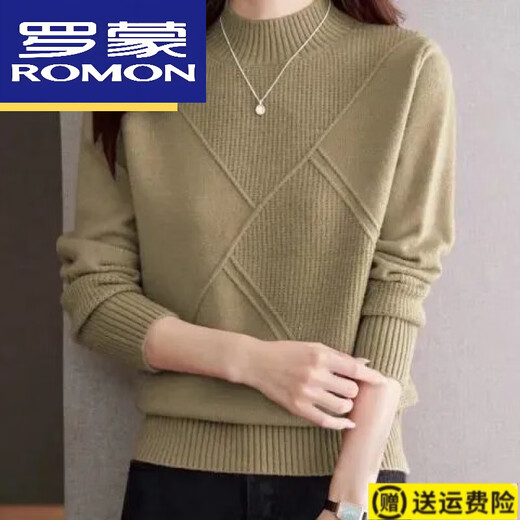 ROMON high-end half-turtle collar fashionable sweater for women autumn and winter 2024 new loose and fashionable inner knitted bottoming shirt camel XL recommended 120-130Jin Jin equals 0.5 kg