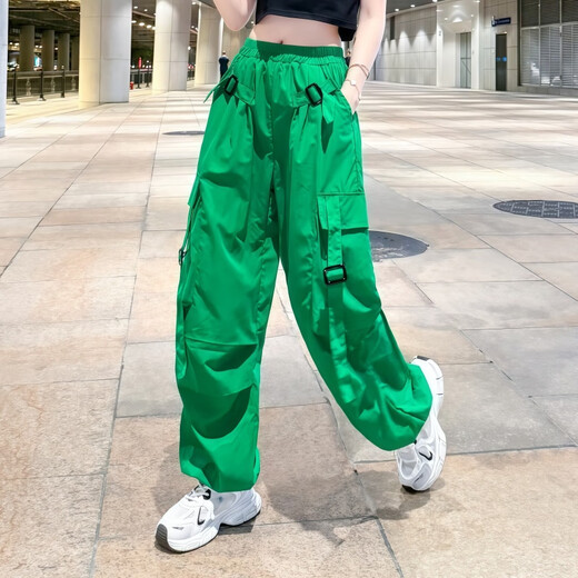 书与茶美式速干工装裤女夏季薄款广场舞运动裤2025新款曳步舞爵士舞裤子 黑拼色上衣8828+玫红色长裤6628 L
