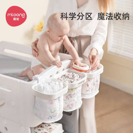 婴儿床挂收纳挂篮床边收纳袋尿布台收纳盒宝宝尿不湿尿片挂袋 曼龙挂篮-白色