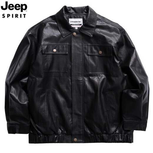 JEEP SPIRIT Jeep leather jacket men's spring and autumn trendy brand loose and handsome men's versatile pilot motorcycle jacket PU949 black M 100-110Jin Jin is equal to 0.5 kg