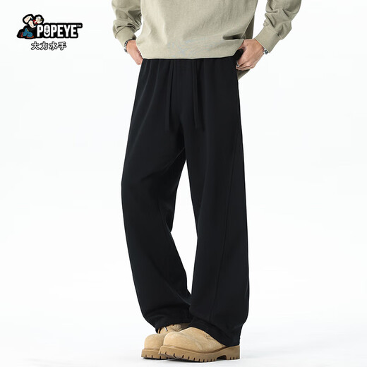 Popeye American Scimitar Casual Pants Men's Autumn Style Velvet Thickened Straight Wide Leg Long Pants DK21 Black 2XL