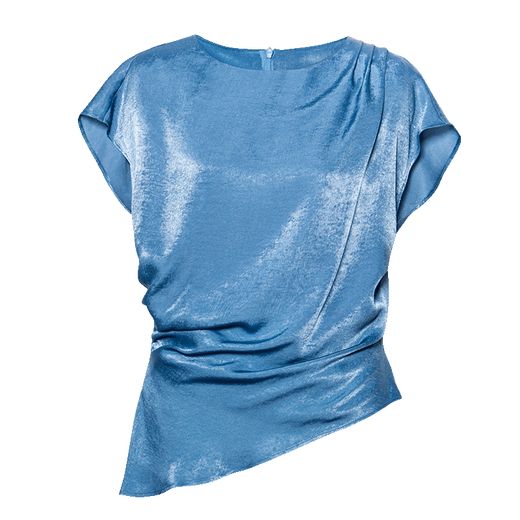 
ROEYSHOUSE Lace High Satin Shirt Women's 2025 Summer Chic Wrinkle Waist Slim Bodysuit 12043 Blue L