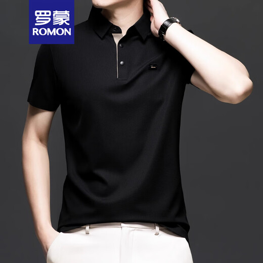 Romon Ice Seide Kurzärärtes T-Shirt Herren Sommer New Revers halbärmelte Top High-End Business Casual Polo Shirt Herren T M723 Khaki S 165 [90-110Jin [Jin entspricht 0,5 kg]]