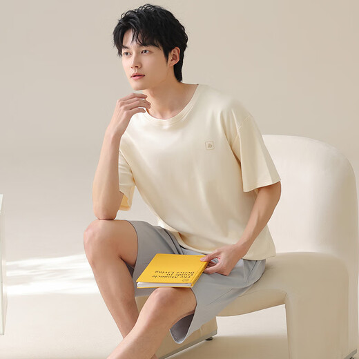 七匹狼（SEPTWOLVES）2025新款男士睡衣夏季纯棉薄款短袖休闲加大码家居服套装可外穿男 13603 2XL (140-160斤)