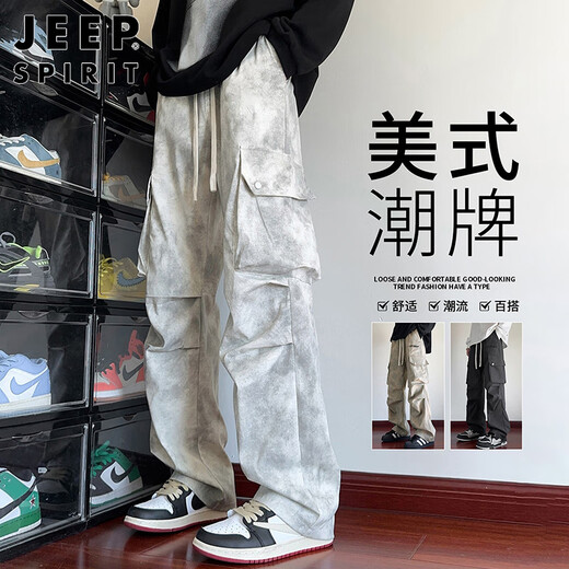 JEEP SPIRIT Jeep overalls men's long pants men's wide-leg casual pants men's straight autumn and winter high-end American trendy sports pants