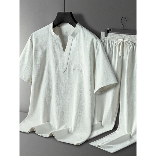Langsha Pajamas Men's Men's Summer d'âge moyen d'âge moyen à manches courtes mince Été Cool grande taille style masculin peut porter des vêtements à la maison Suit 9906 Gris-bleu [short à manches + shorts] Suit 2xl [120-135Jin [Jin est égal à 0,5 kg]]]
