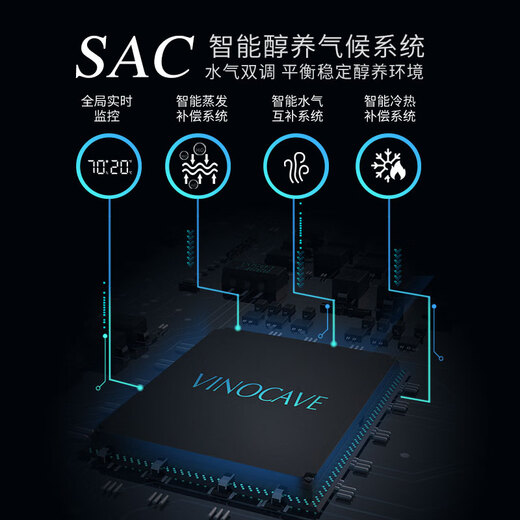 Vinocave cigar cabinet constant temperature and humidity household small negative ion ammonia removal 3D moisturizing cigar cedar wood temperature control humidity intelligent cigar display cabinet CH-70AH