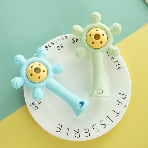 Baby teether, baby molar stick, hand rattle toy palm, silicone chewing Loco, can be boiled to prevent eating, hand comfort, silicone palm, rattle teether, cherry blossom powder, can be boiled in high temperature + comes with storage box + anti-falling chain