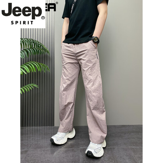 Jeep Spirit Pantalones de alta gama American Men's Summer Fino de moda Harema suelto Pantalones para hombres jóvenes Pantalones rectos de pierna ancha New Gray L sugiere 125-140Jin [Jin equivale a 0.5 kg]