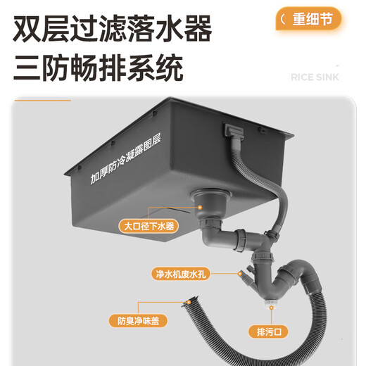 欧琳（OULIN）水槽米粒纹大单槽厨房洗菜盆台下盆手工槽304不锈钢3mm面板洗碗池 9143M｜长680mm｜配抽拉龙头L008 加厚面板槽体宽450mm窄边台下盆