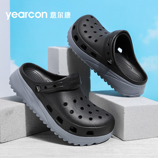 Zapatos de yierkang agujeros zapatillas de gran tamaño para hombres no salpican al aire libre zapatos de playa de la playa de la playa de la cabeza transpirable sandalias casuales negros 44