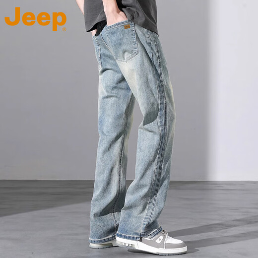 JEEP [Light Luxury Series] Jeep High Street Micro Flare Jeans Men's Loose Straight-Piece American Pants 9901 Black-Style Regular 3XL _[180-200Jin[Jin equals 0.5 kg]]