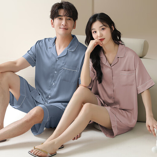 
Catman MIIOW summer ice and snow silk cool couple pajamas thin simple cardigan shorts ice silk casual home clothing set 16803 women [simple style] 2XL [suitable weight: 140-160Jin [Jin equals 0.5 kg]]