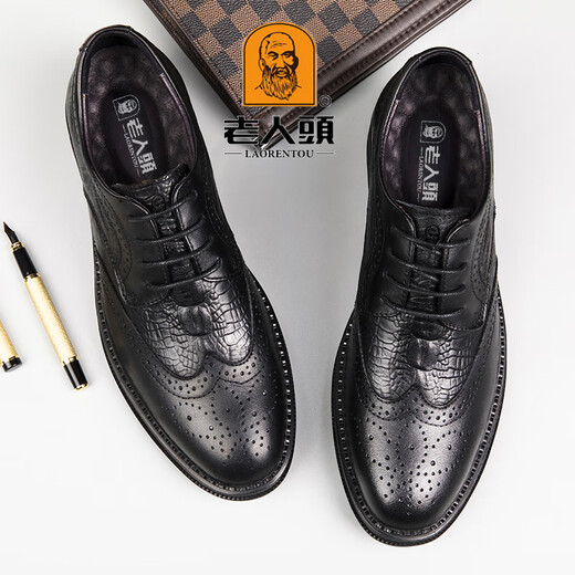 Older head leather shoes men versatile formal business men's leather shoes genuine leather soft sole comfortable shoes men's fashion trend casual men's shoes black HH9923 41