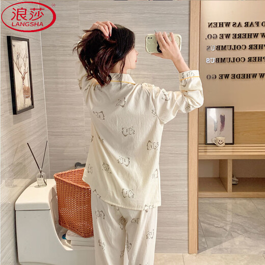 浪莎（LangSha）ins风可爱卡通小兔子睡衣女春秋季新款长袖长裤可外穿家居服套装 9227涂鸦小新【长袖长裤】套装 L 【建议105-120斤】