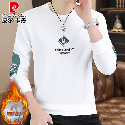 
Pierre cardin men's sweatshirt autumn and winter plus velvet white autumn clothes long-sleeved T-shirt trendy brand spring clothes men's trendy clothes 9905 spring and autumn white thin model M [Suggest 90-110Jin [Jin equals 0.5 kg]]